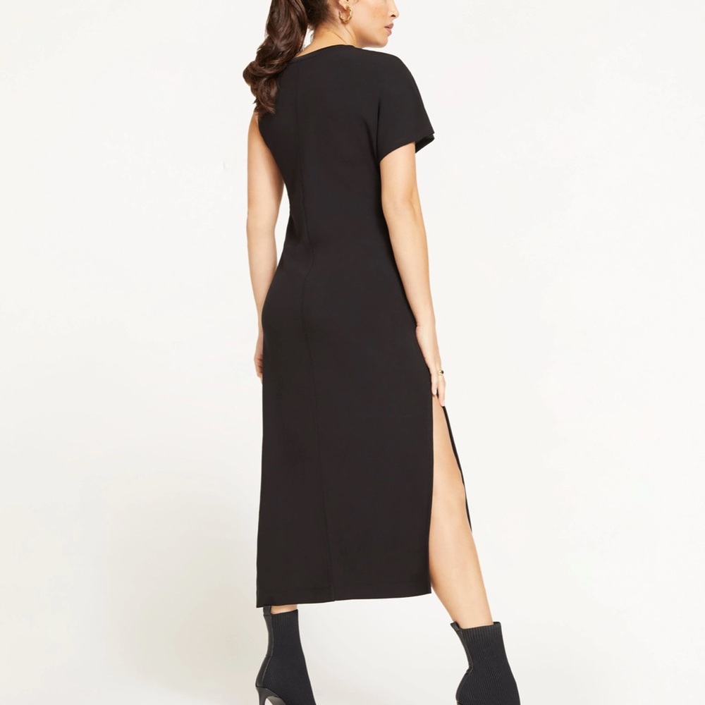 Black One Shoulder Sheath Dress with Slit - Picture 3 of 5